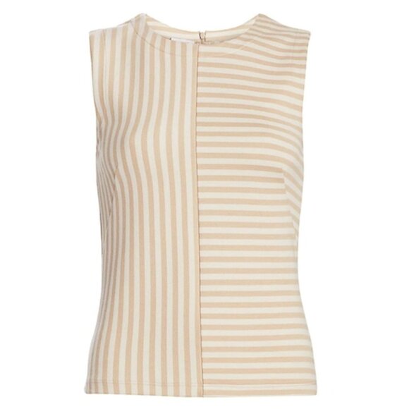 Akris Punto Patchwork Stripe Sleeveless Top Desert Sand Italian Fabric ‎ US 8 - Picture 1 of 11